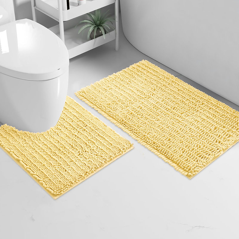Ensemble de 2 tapis de salle de bain en chenille moelleux et moelleux, Jaune