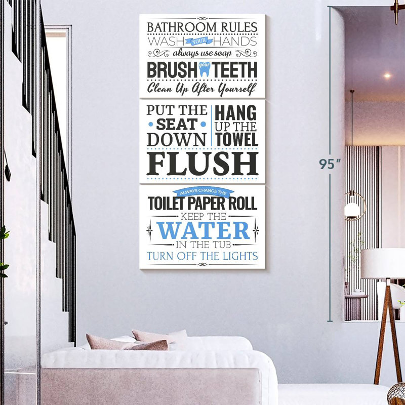 Bathroom Rules Typography Wall Sign, 27" H x 12" W