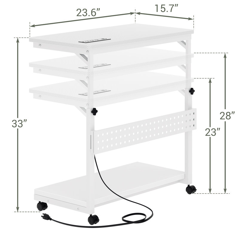 24" Computer Tower Stand with Power Outlet, White