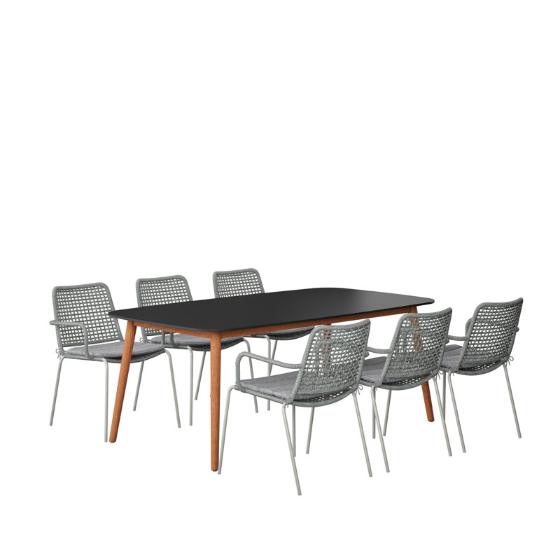 Anautica 6 - Person Eucalyptus Solid Wood Patio Dining Set Rectangular Table