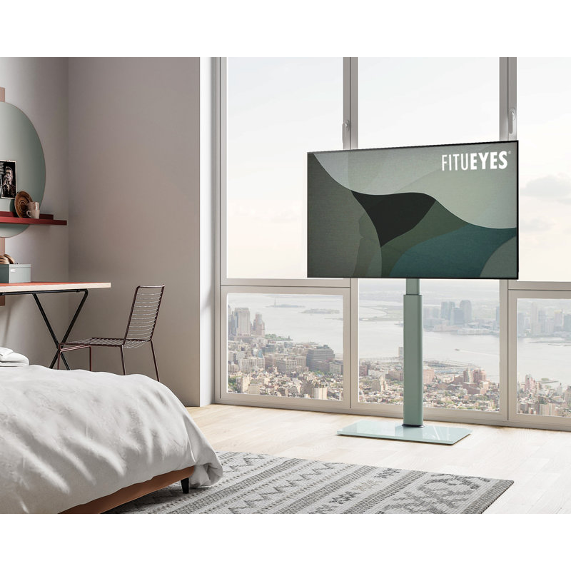 Base de meuble télé FITUEYES avec support pivotant réglable en hauteur pour téléviseur de 32 à 60 pouces, blanc