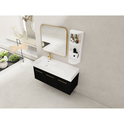 Meuble-lavabo de salle de bain, lavabo de 48 po, lavabo en résine à bords épais, support de rangement séparé, finition en châtaignier noir, meuble-lavabo en contreplaqué et portes à fermeture en douceur à gauche, style moderne, armoire principale, armoire