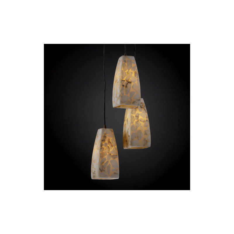 Luminaire suspendu à trois lumières albâtre rocks, Noir mat, Cylindre conique haut