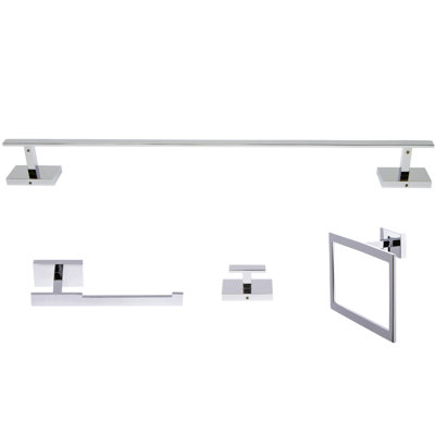 Genoa 4 Piece Wall Mounted Brass Bathroom Hardware Set with 24" Towel Bar