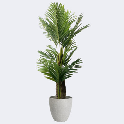 Type D Artificial Palm Tree & Resin Round Plant Pots with Tray