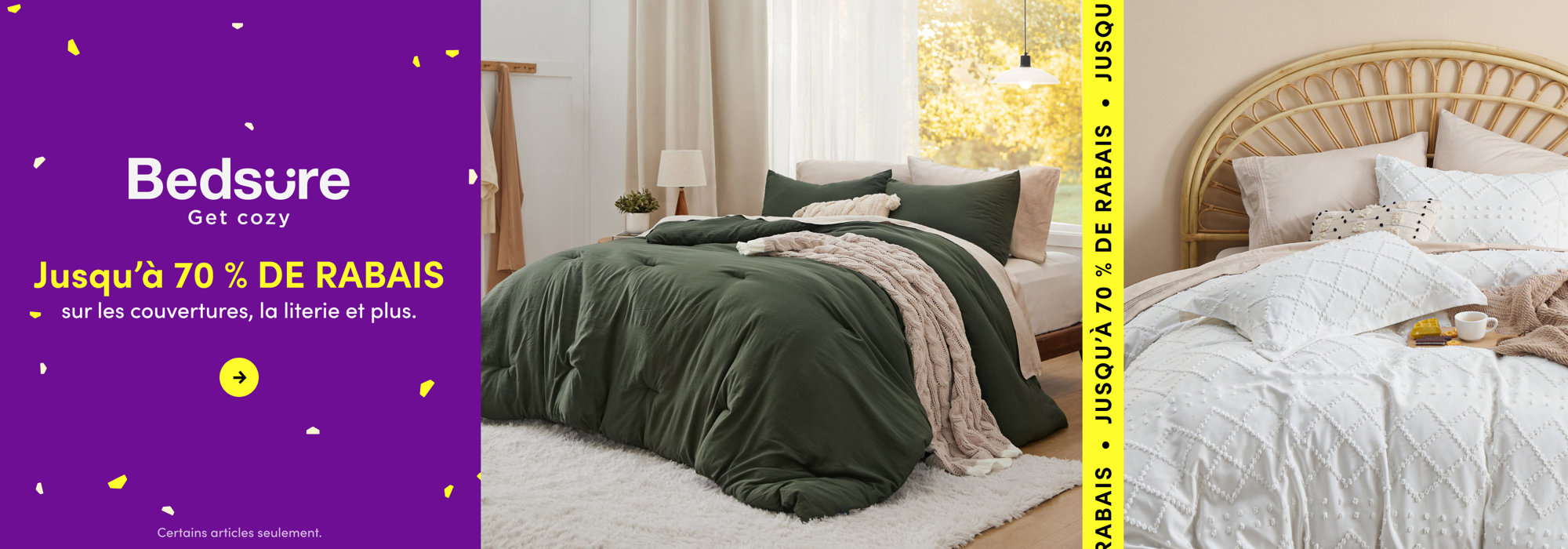 Bedsure Get cozy : Jusqu’à 70 % DE RABAIS sur les couvertures, la literie et plus. Certains articles seulement.