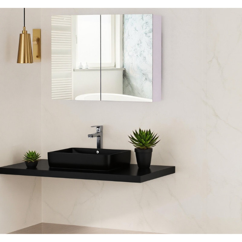 Miroir de salle de bain mural à double porte avec tablettes réglables, l 31,5 po x P 6 po, H 23,5 po, blanc, surface de rangement en bois avec miroir, blanc, utilisation quotidienne