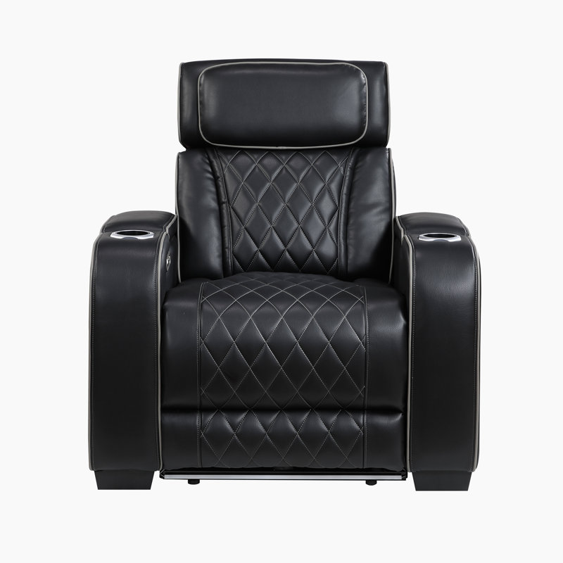 Fauteuil inclinable en similicuir respirant de 37,5 po avec appui-tête, éclairage à DEL et bras de rangement Savion, Noir