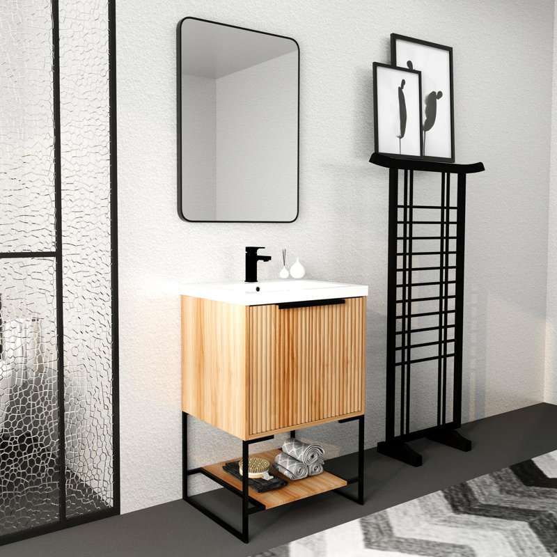 Meuble-lavabo autoportant de 24 po avec lavabo, Érable / noir