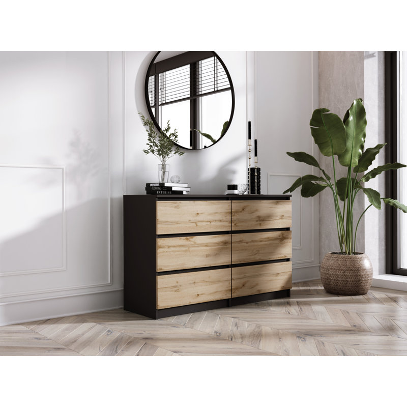 Demi 120cm W 6 - Drawer Chest of Drawers, Black/Oak