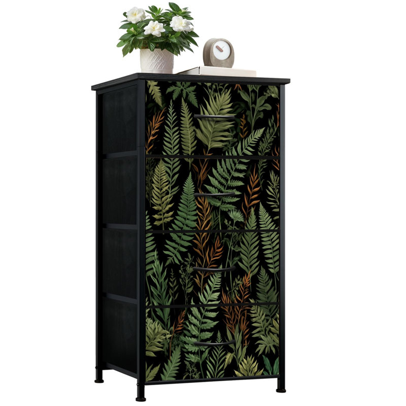Commode pour chambre à coucher avec 4 tiroirs de rangement Botanical Fern Leaf