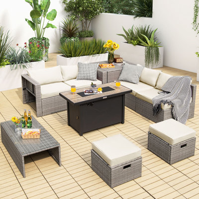 Wicker 6 - Person Patio Conversation Set with Cushions