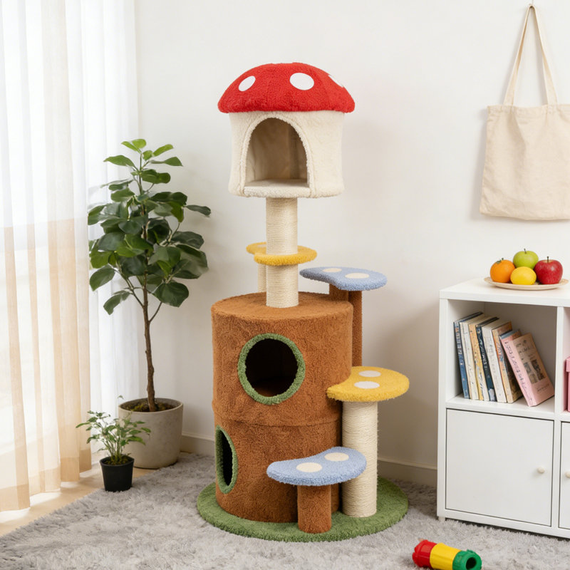 Arbre à chat champignon avec grande échelle plateforme