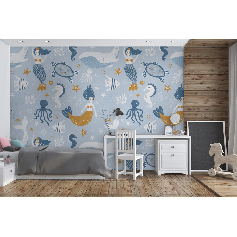 Papier peint amovible Kids Mermaid Underwater Ocean Life, L 105,96 po x l 187 po