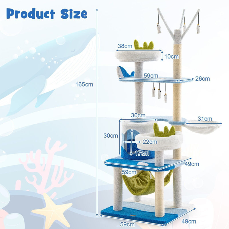 Ocean-Themed Cat Tree 5-Level Cat Tower Activity Center Sisal Scratching Posts