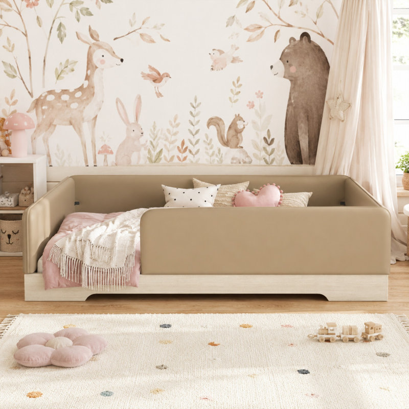 Lit double rembourré Montessori, Full, Brun
