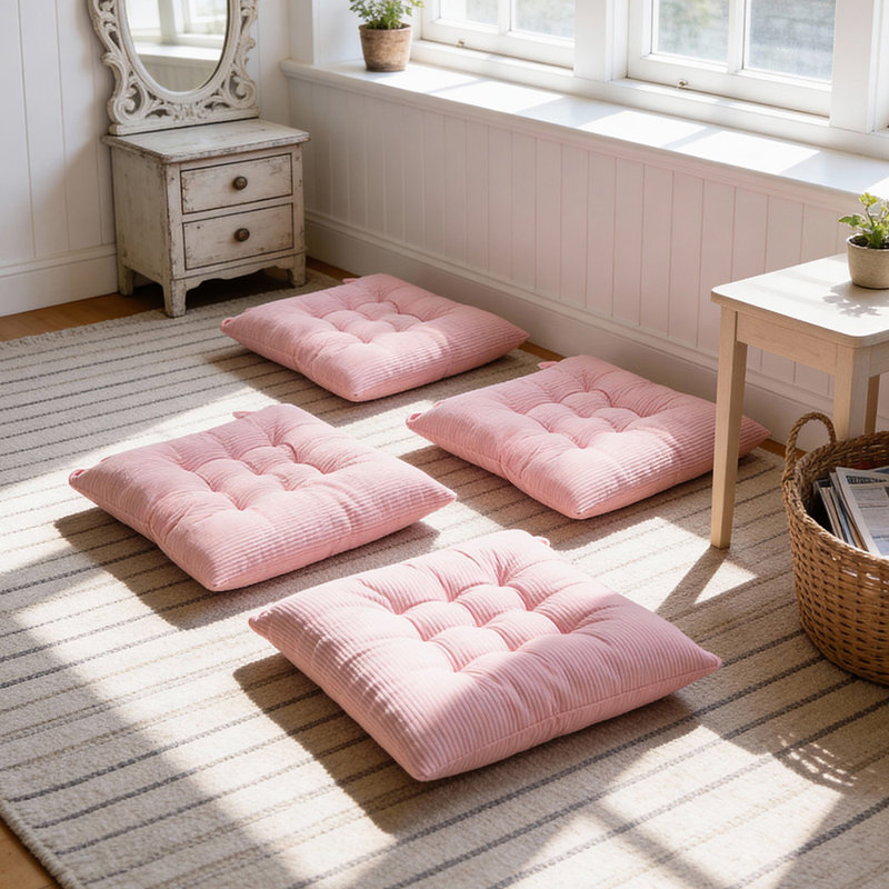 Set of 4 Comfortable Square Chair Cushions, Pink
