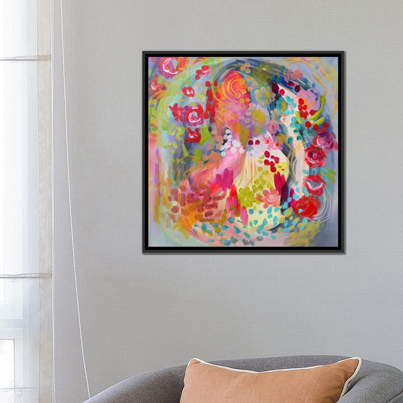 «Flower Bath», reproduction de peinture à l'aquarelle sur toile tendue, H 18 po x l 18 po x P 1,5 po, Toile avec cadre noir