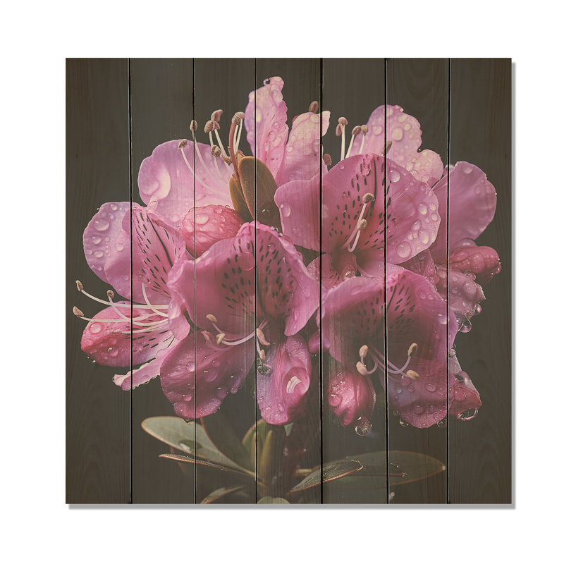 Singulier beauté des rhododendrons mauves II - Rhododendron sur bois, H 15 po x l 15 po