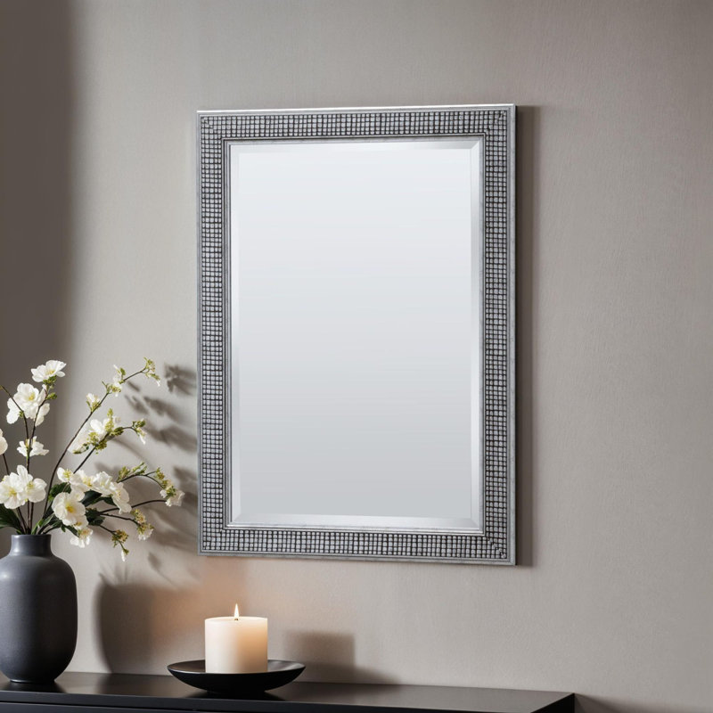 Abbie Cobble Framed Wall Mounted Accent Mirror in Distressed Silver, 72.5cm H x 100.5cm W
