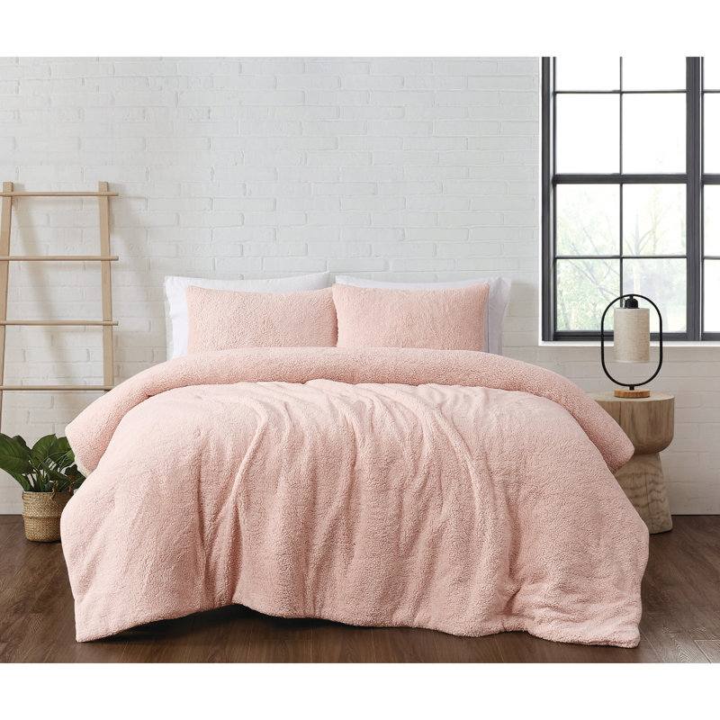 Brooklyn Loom Marshmallow Sherpa Comforter Set, Queen Comforter + 2 Standard Shams, Pink