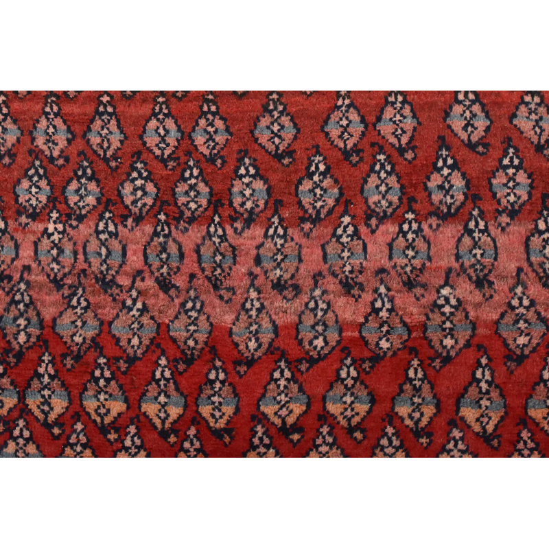 Tapis oriental rétro en laine rouge noué à la main 3 pi 6 po x 9 pi 3 po Tribal