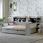 Lit de jour double en bois avec tablettes de rangement, lit multifonctionnel avec lit gigogne simple et bureau d'étude, gris-161329359