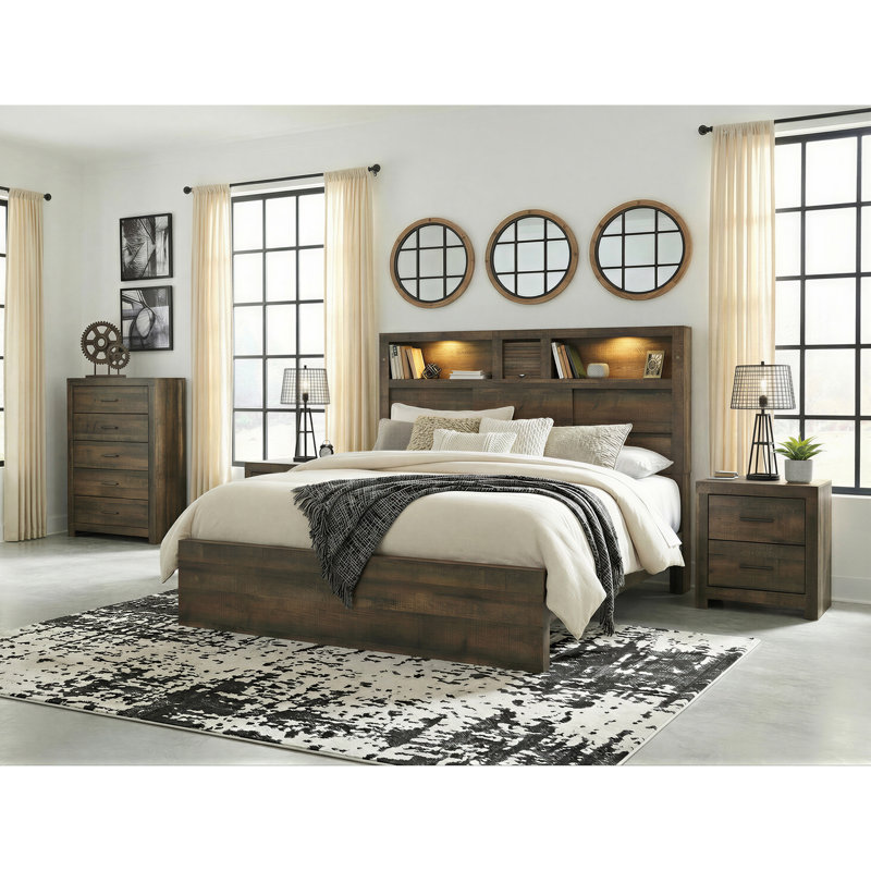Picket House Furnishings Beckett King Bookcase Panel 3PC Bedroom Set With Bluetooth, King, 3 Pcs: Bed, Chest, Nightstand