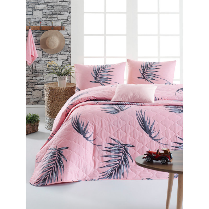 Ensemble de couvre-lit 100% coton Croll, Rose / gris