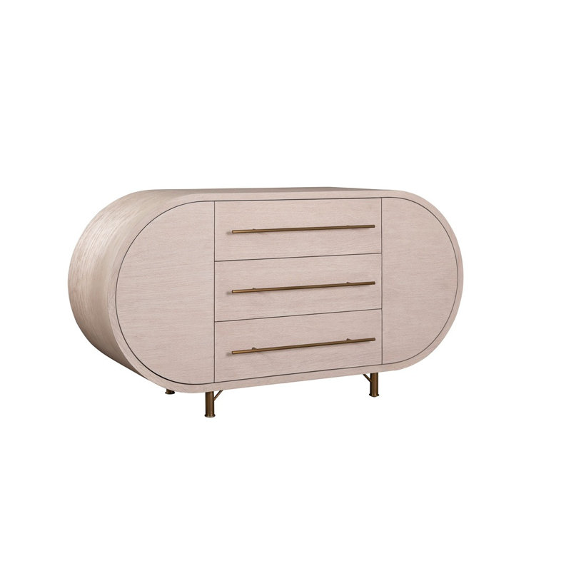 Mullinex 59'' W Solid Wood Sideboard, White Rustic Pine/Brass