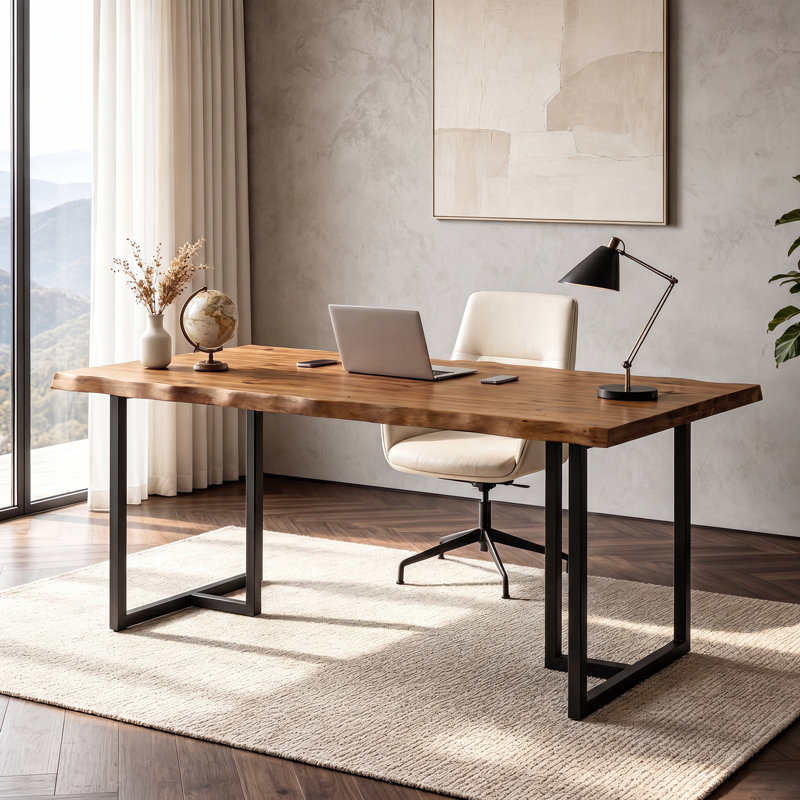 Solid Wood Steel Writing Desk