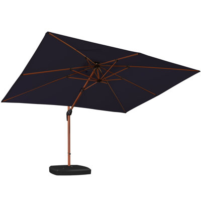 ReInaliz 9' X 12' Rectangle Wood Pattern Cantilever Umbrella With Wheeled Base,Navy