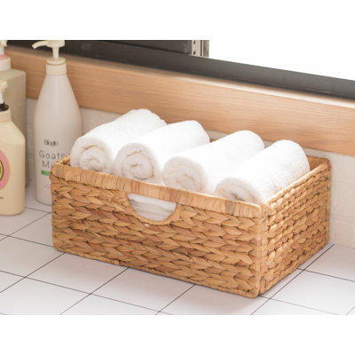 Small Hyacinth Basket - Rustic Handwoven Multipurpose Foldable Storage Organizer Decorative Laundry Totes and Woven Storage Bin for Bedroom, Living Room, Bathroom, Pantry and Closet