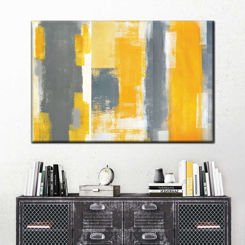 Abstrait jaune sur toile, H 24 po x l 36 po x P 1,25 po