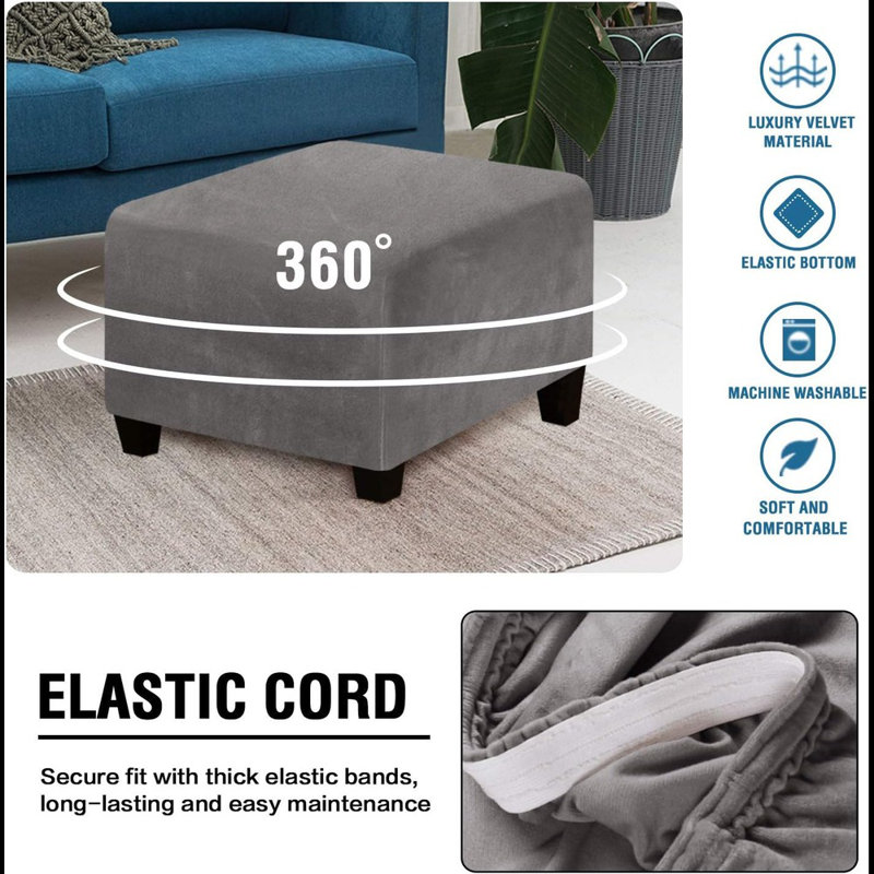 Square Ottoman Covers Ottoman Slipcover Square Footstool Protector Covers Storage Stool Ottoman Covers Stretch With Elastic Bottom, Feature Real Velvet Plush Fabric