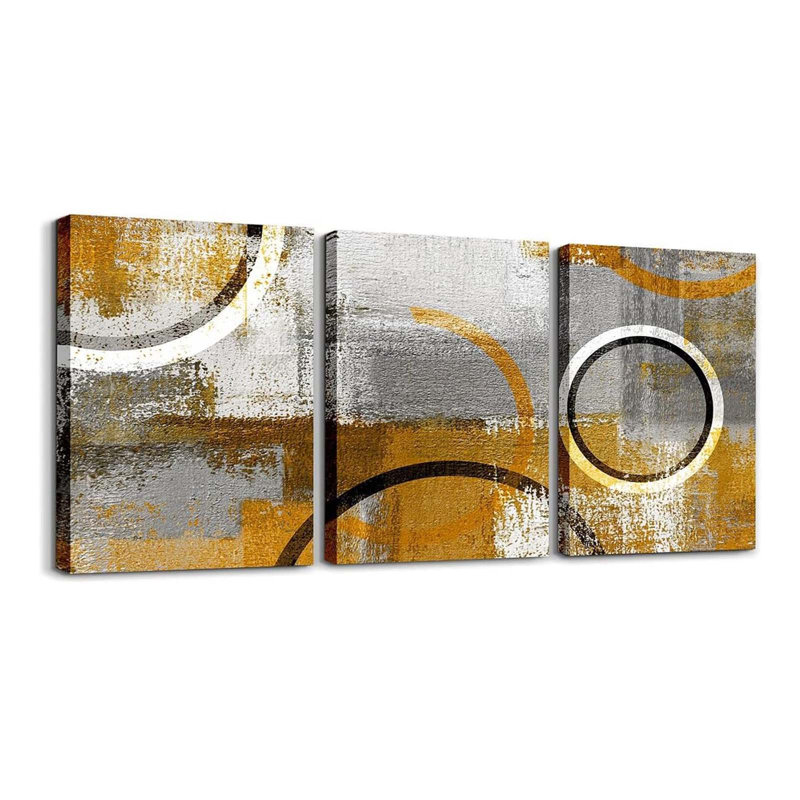 3 Piece Wrapped Canvas Wall Art, Yellow