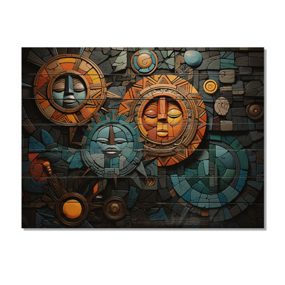 African Cultural Mosaic On Wood Print