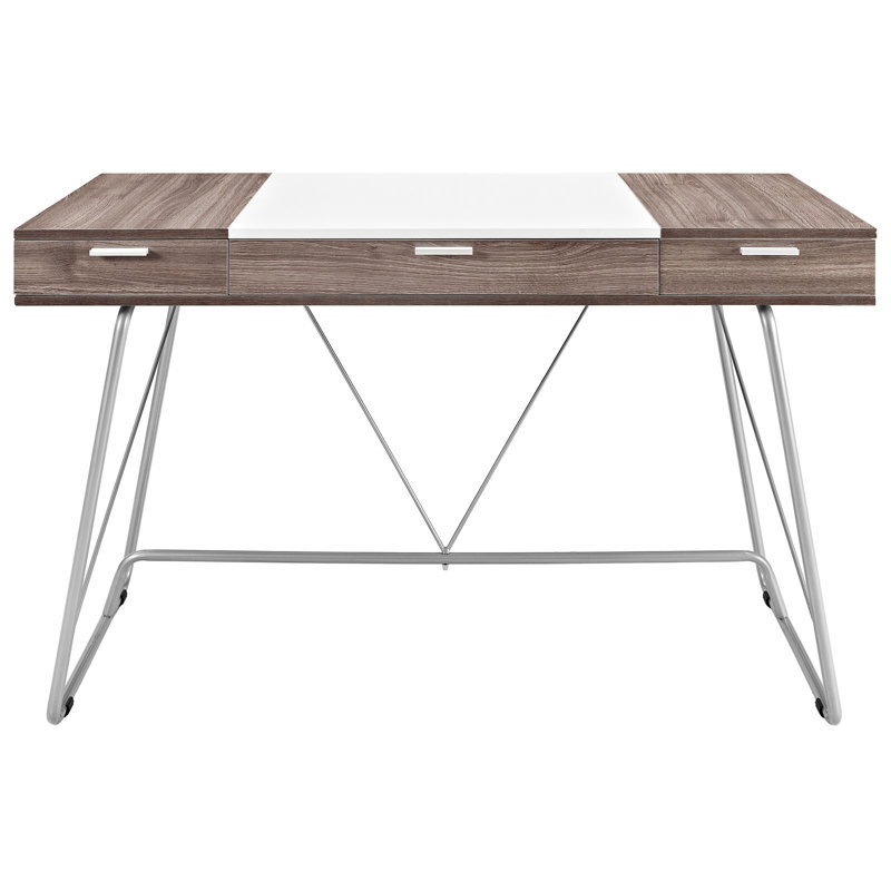 Birch and White Dual-Tone Office Desk with Storage Drawers