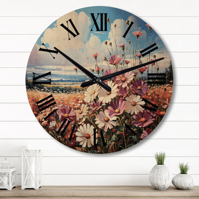 Horloge murale surdimensionnée en bois Wildflowers Majestic Blossoms Meadow