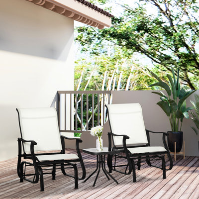 3 Outdoor Glider In Cream White - Steel Frame, Tempered Glass Table For Patio, Backyard Relax With A Quiet Glide Bistro Creamy Top Garden, Backyard, Lawn Gliding Fun