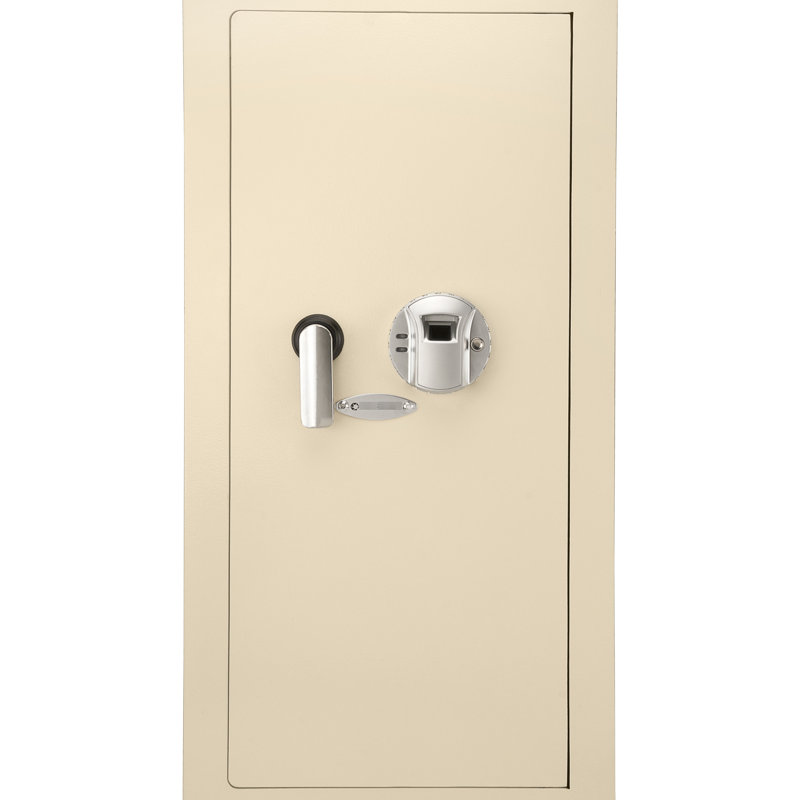 0.82 Cubic Ft Beige Biometric Safe For Wall, Strong Steel And Convenient Removable Shelf Wall In Beige, Lock Secure Storage