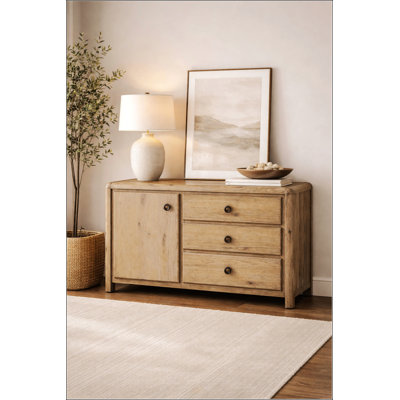 English Knotty Oak Accent Chest With Three Self-Closing Drawers And Soft-Closing Door, Perfect For Versatile Storage And Elegant Design.