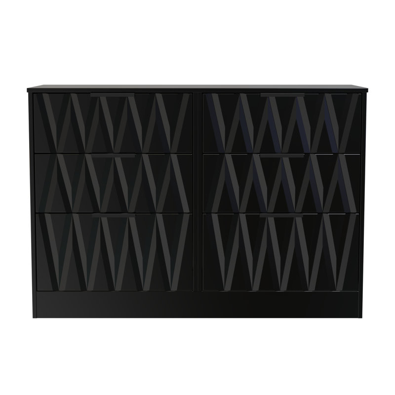Besmir 6 Drawer Wide Chest (Ready Assembled), Deep Black/Black Matt