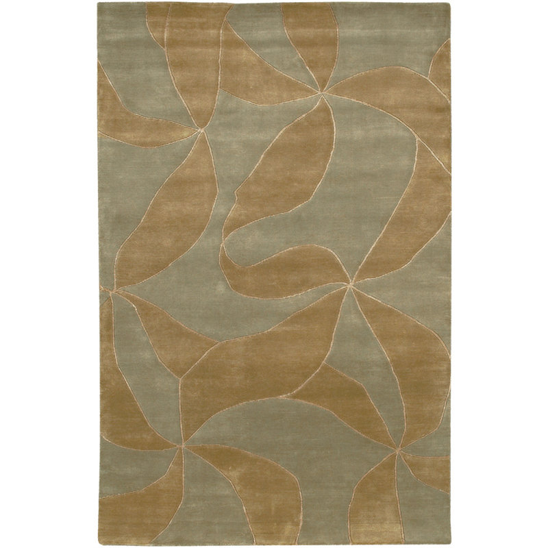 Tapis abstrait en laine noué à la main brun, crème et vert Callida, Rond 7 pi 9 po