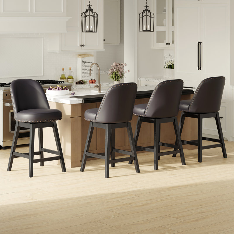 Tabouret de bar pivotant vintage avec pieds en bois massif, Noir