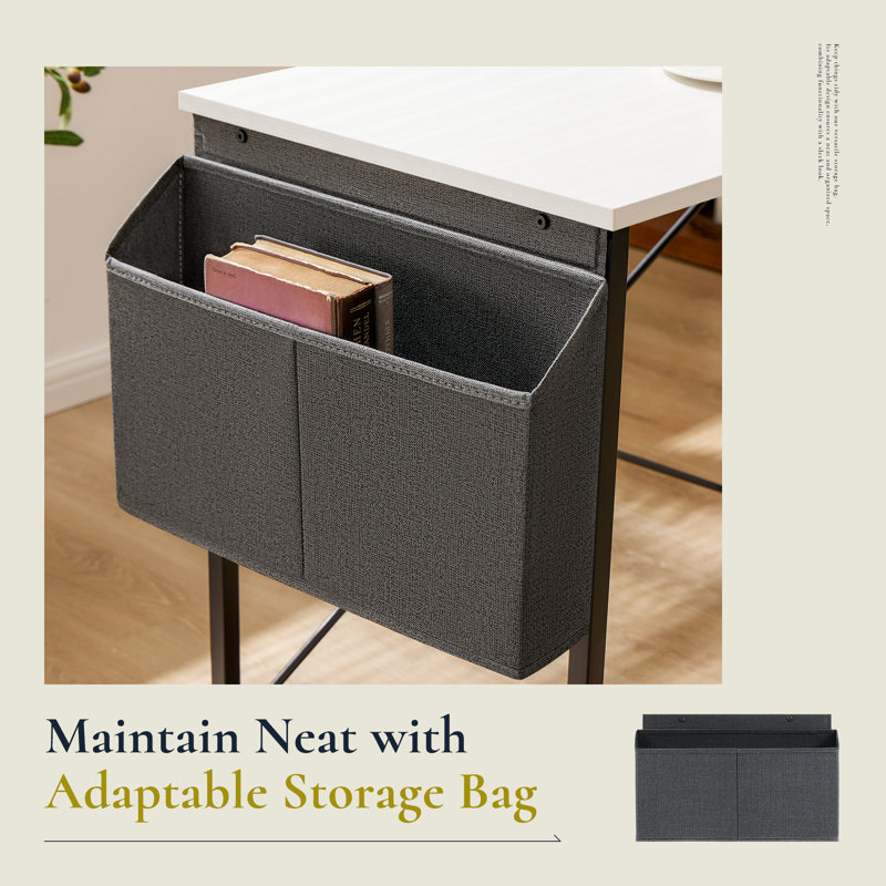 Bureau en L réversible de 50 po de large avec sac de rangement Hussan, Blanc, Métal métal