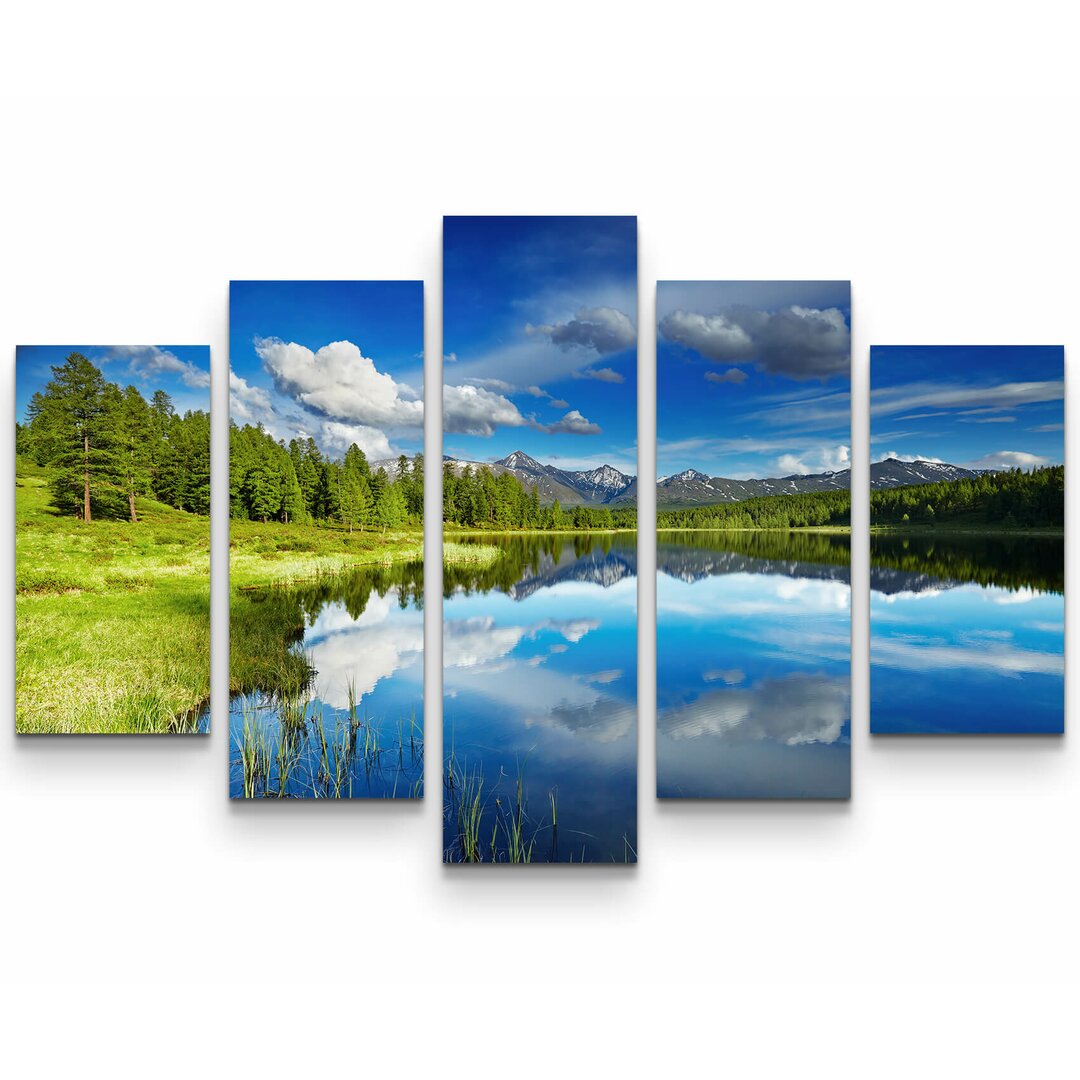 5-tlg. Leinwandbilder-Set Bergsee mit Wolkenspiegelung im Altaigebirge