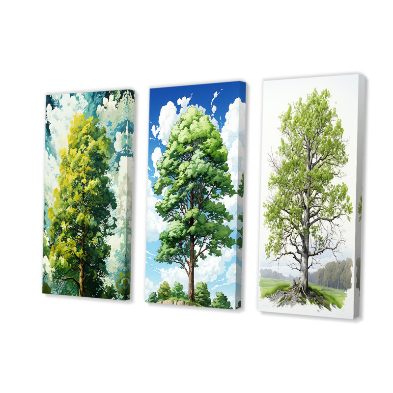 Ensoleillé et ensoleillé, American Basswood Tree Essence I, ensemble de 3 reproductions d'art sur toile, Toile tendue
