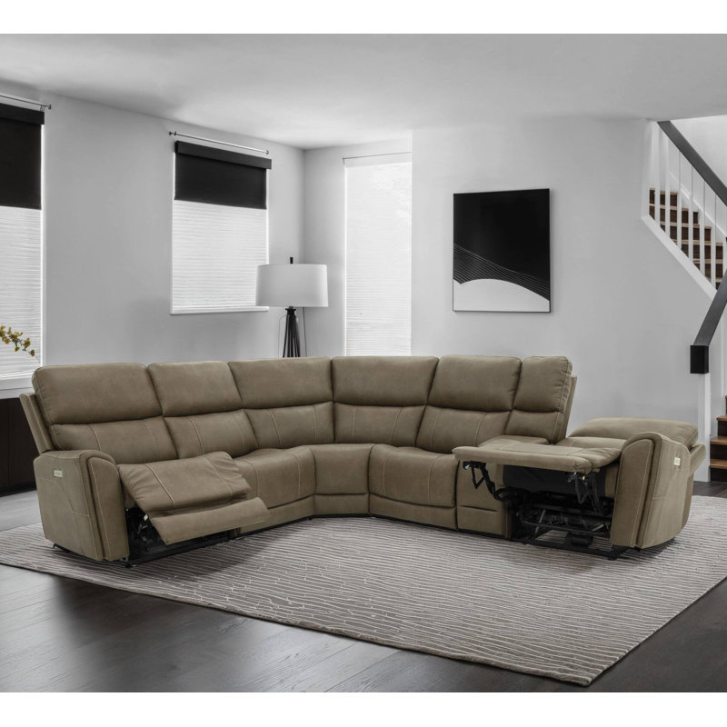 Canapé modulaire électrique contemporain de 127,4 po de largeur, brun