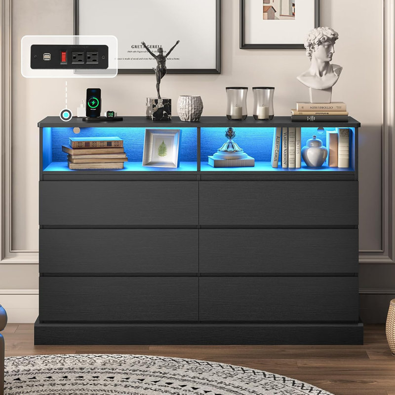 Jaynae 50.4'' W 6 - Drawer Dresser, Black